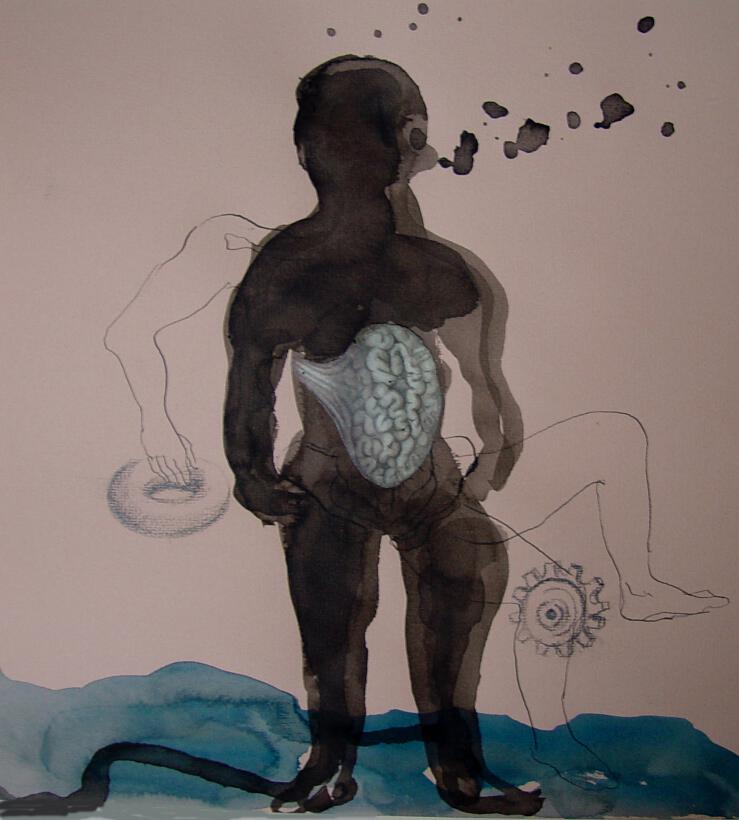 Sportsman, water-colour, ink, collage, 25cm x 23cm, 2013
