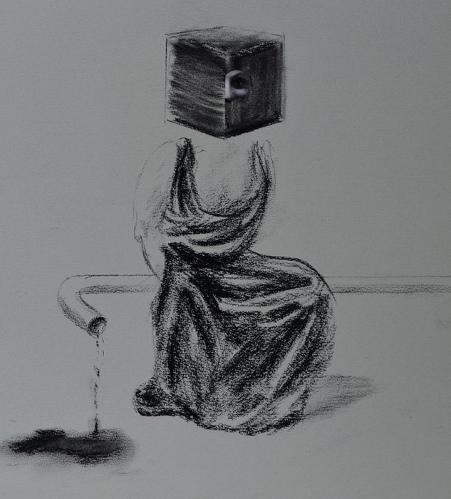 Trapped, charcoal, collage on paper, 25cm x 23cm , 2014