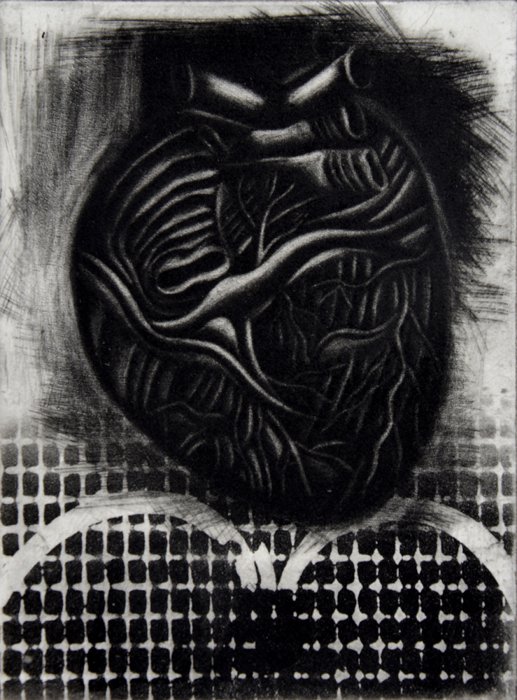 Heart Man, mezzotint, aquatint, 13cm x 10cm, 2014
