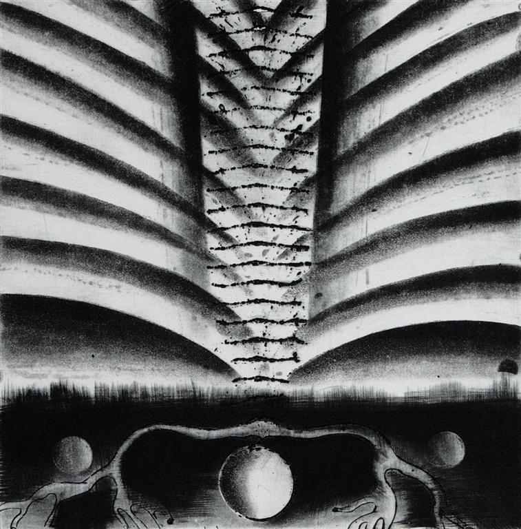 Totem, etching, aquatint, mezzotint, 17,5 x 17,5 cm, 2008